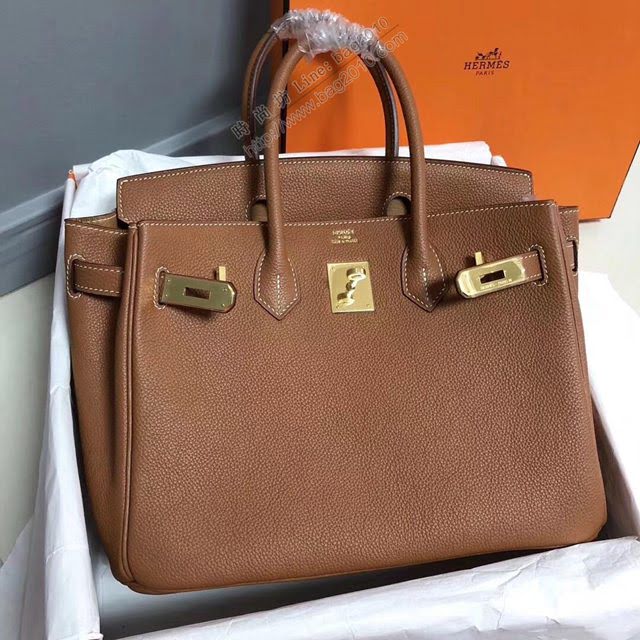 Hermes女包 愛馬仕Birkin Hermes鉑金包 togo小牛皮 金棕色 蠟線半手工縫製  am1708
